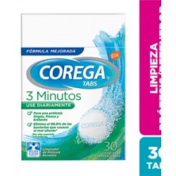 Corega Limpiador De Prótesis Tabletas Efervescentes 3 Minutos 30 Unidades